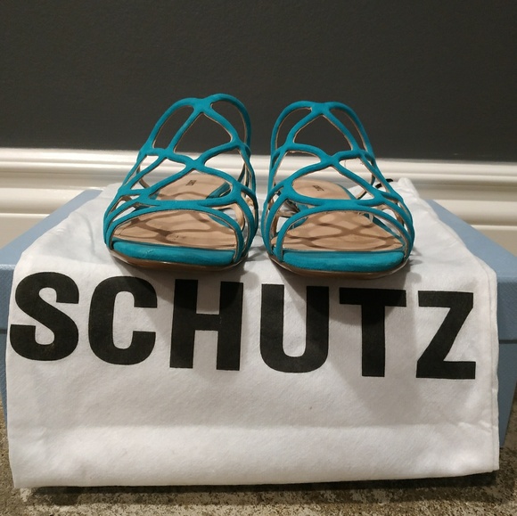 Schutz Nuray Suede Slide in Turquoise - Picture 4 of 8